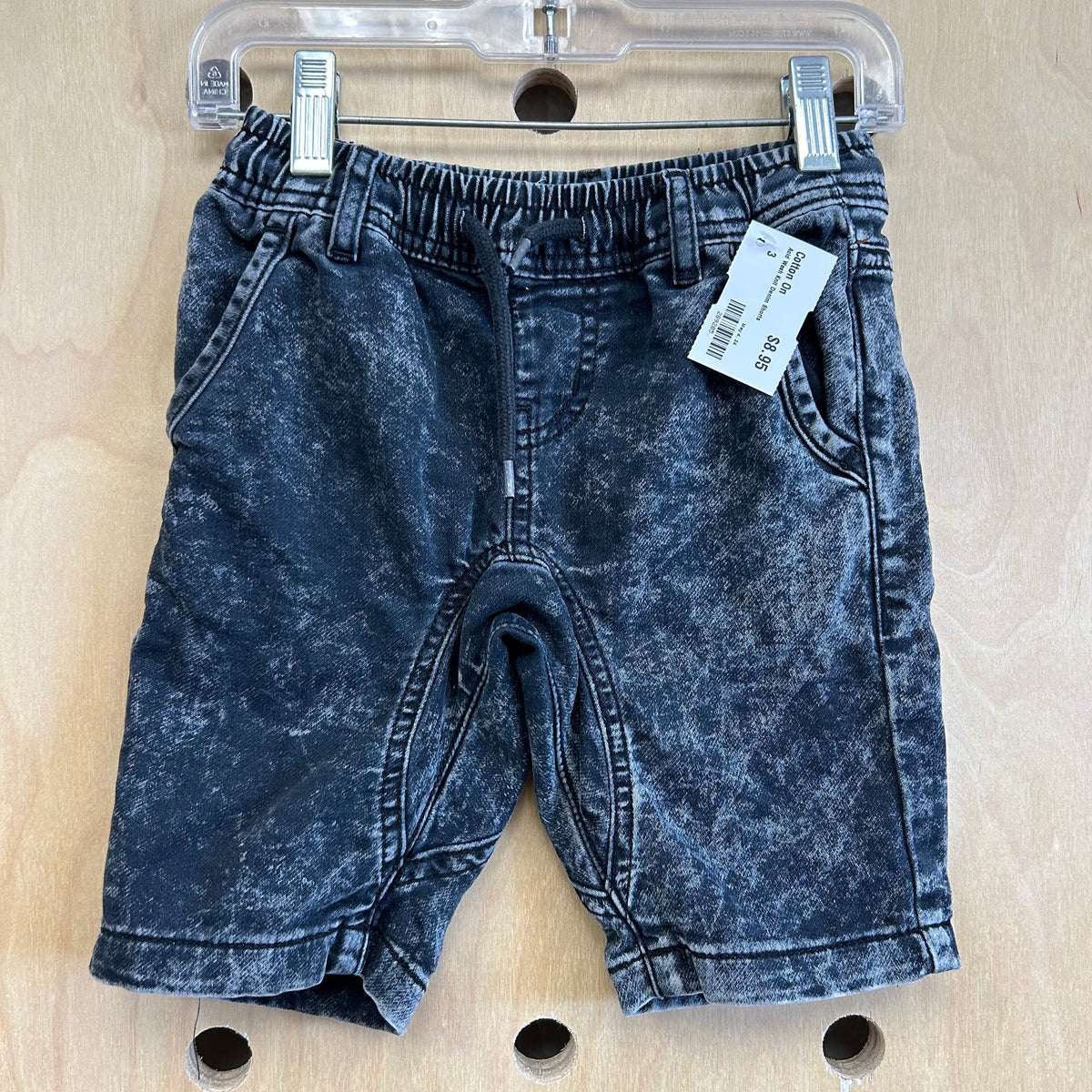 Acid Wash Knit Denim Shorts