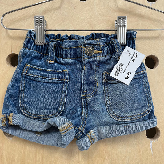Cuffed Paper Bag Waist Denim Shorts