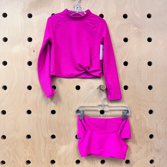 3pc Magenta Ribbed Swimsuit