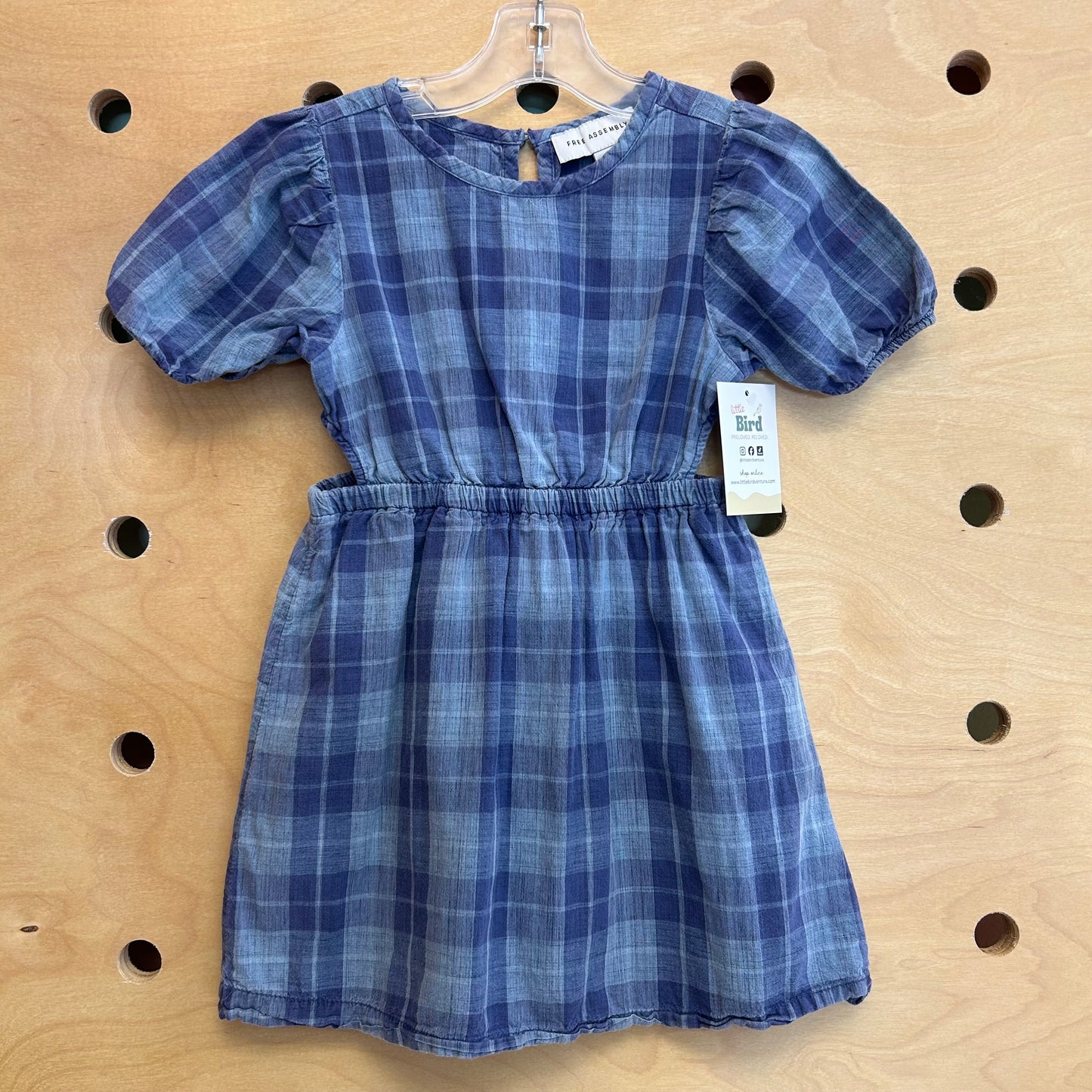 Blue Plaid Side-Open Dress