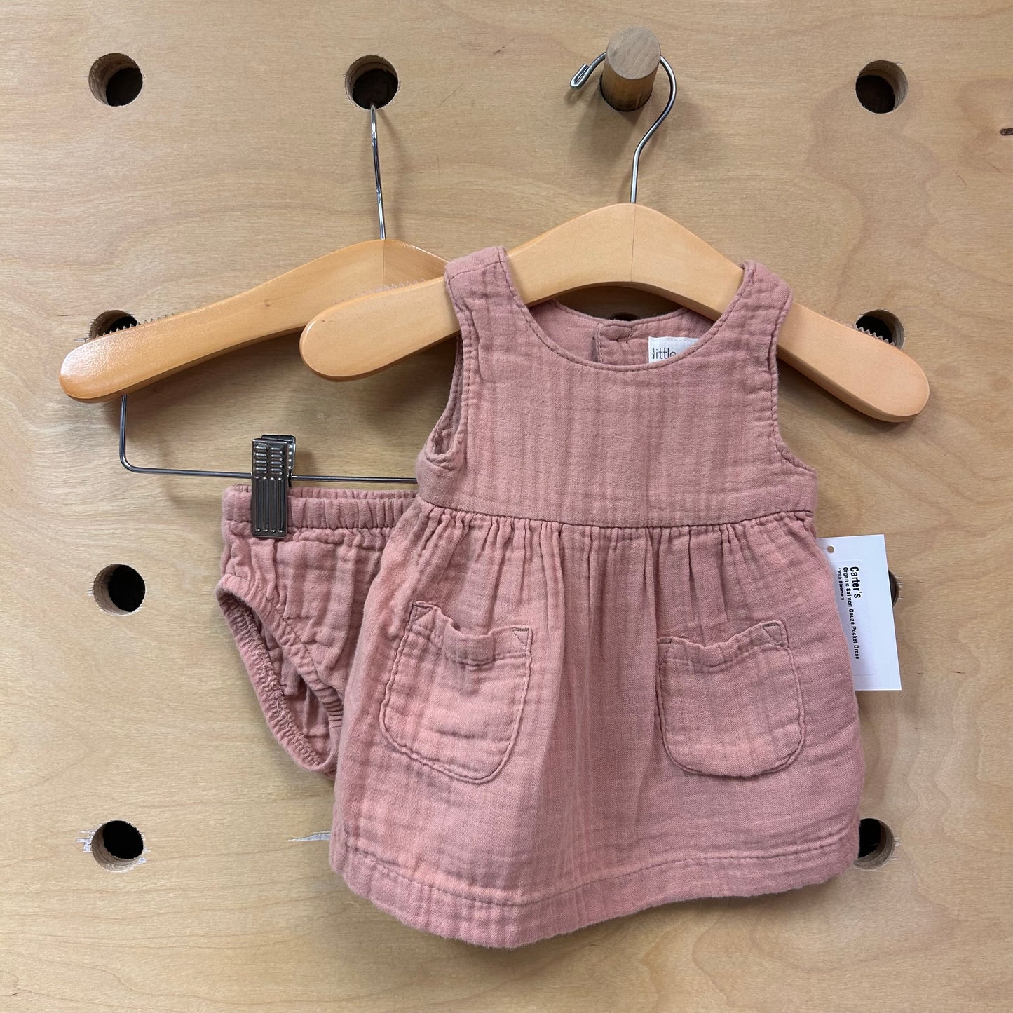 Organic Salmon Gauze Pocket Dress