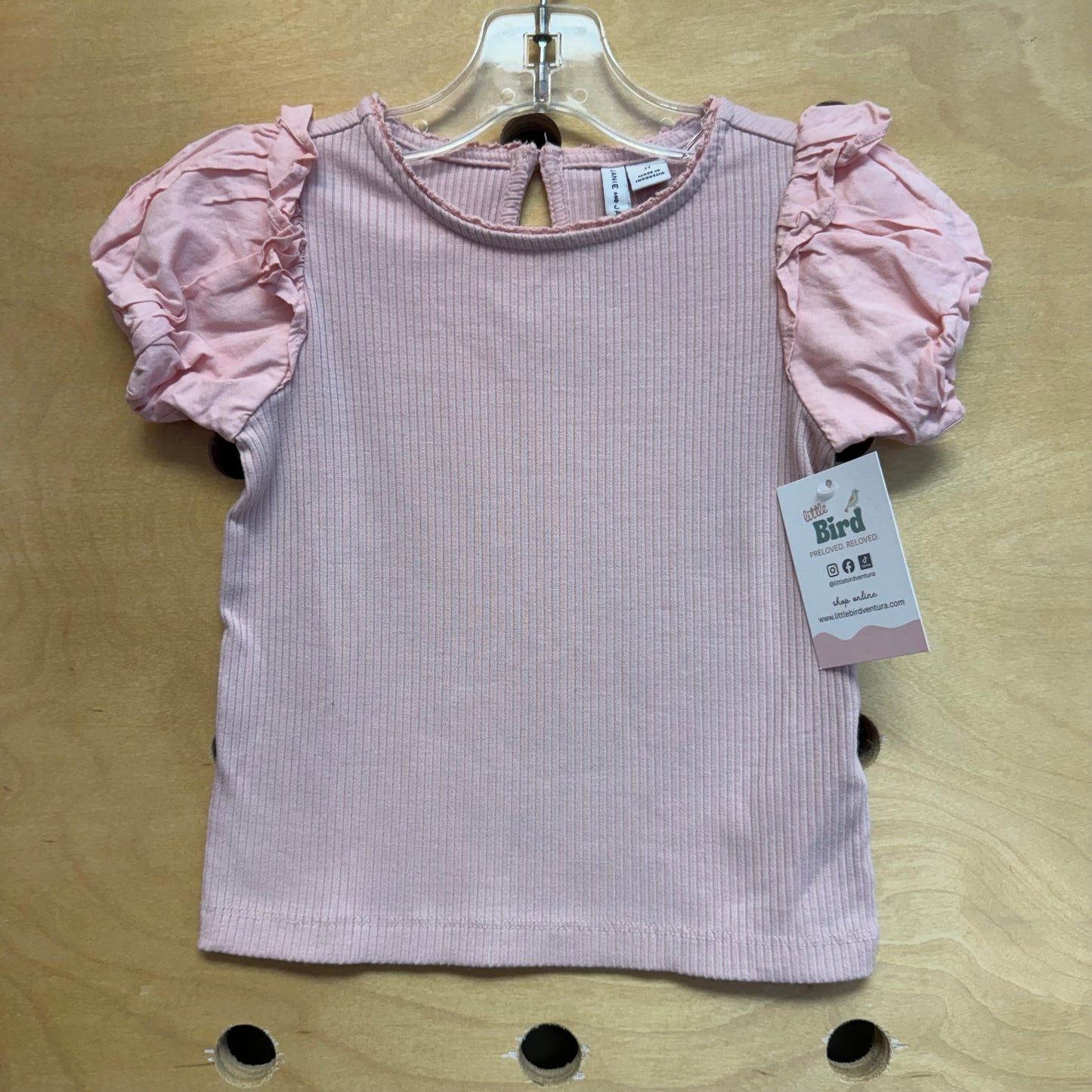 Pink Bubble Sleeve Ribbed Tee