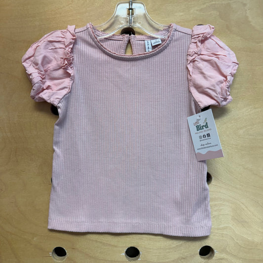 Pink Bubble Sleeve Ribbed Tee