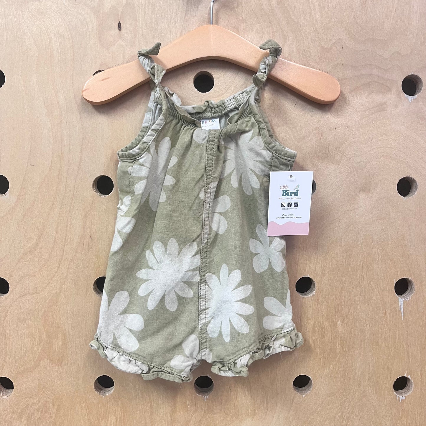 Olive + Cream Flowers Linen Blend Romper