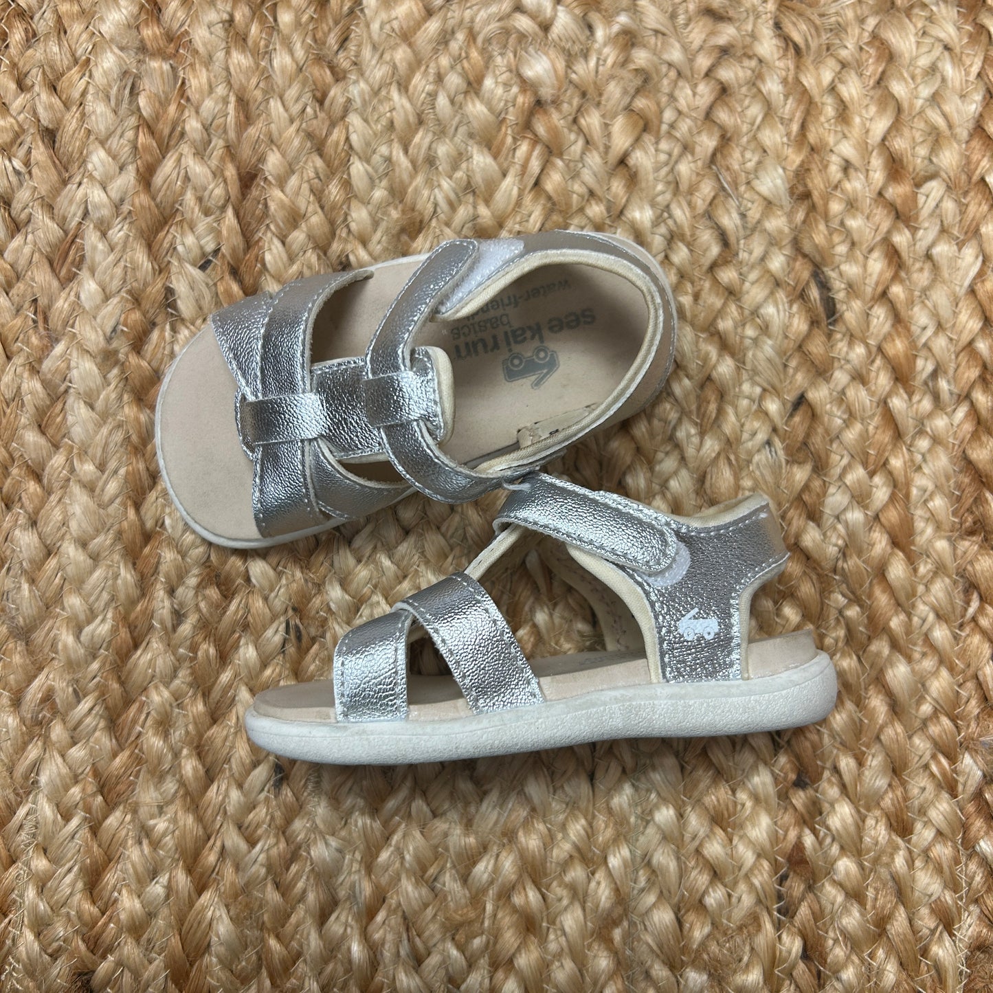 Metallic Silver T-Strap Sandals