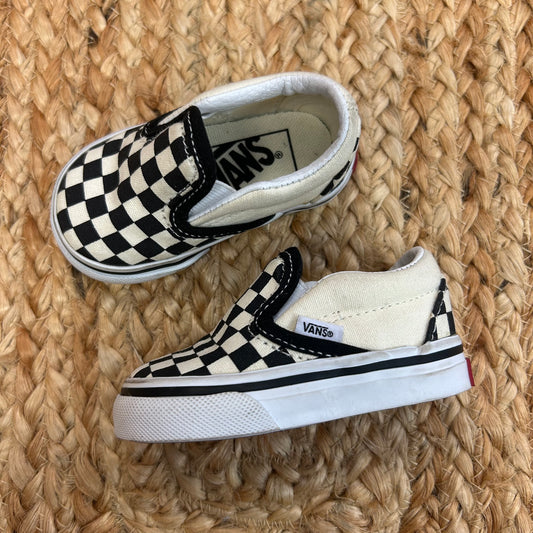Black & Cream Checkered Slip Ons