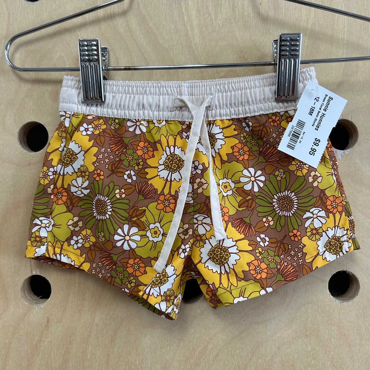 Brown Floral Swim Shorts