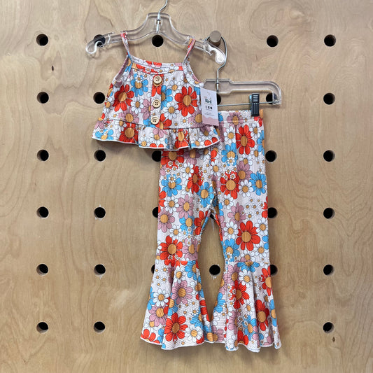 Silky Ribbed Floral Bell Bottoms Outfit