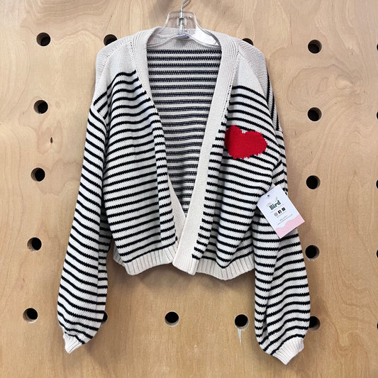 Cream + Black Striped Heart Cardigan