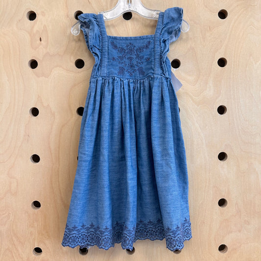 Denim Eyelet Trim Dress
