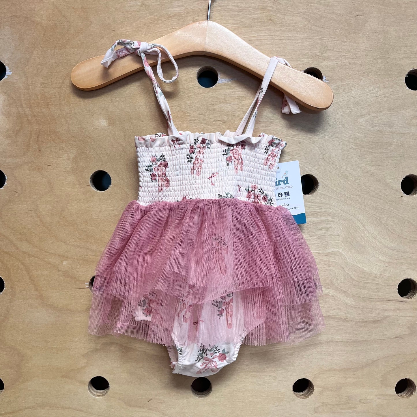 Smocked & Tulle Ballet Slippers Romper