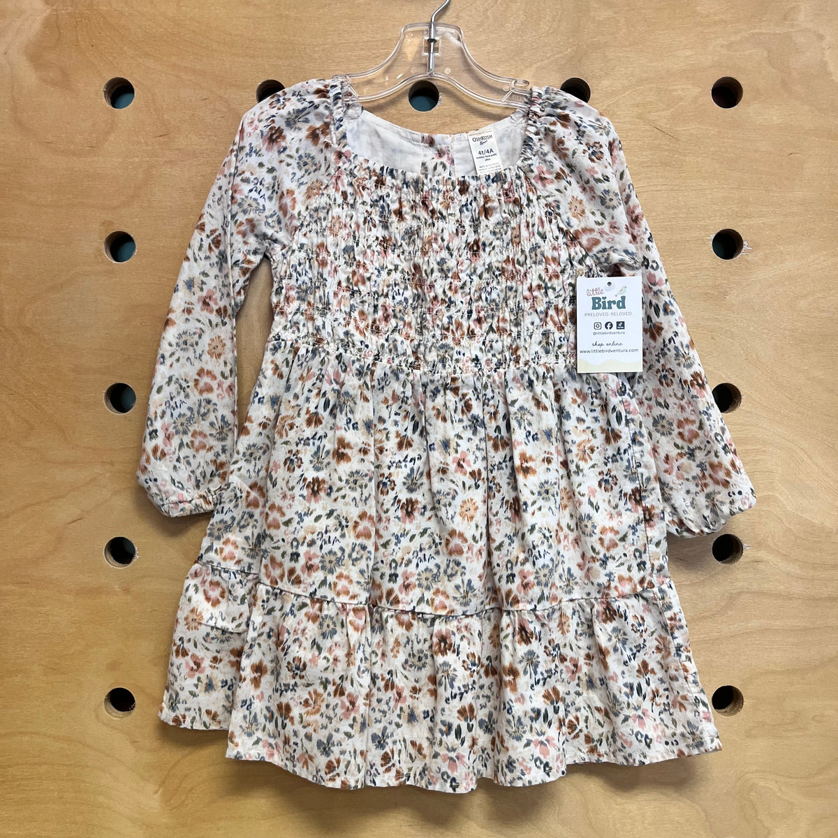 White/Brown Floral Smocked Dress