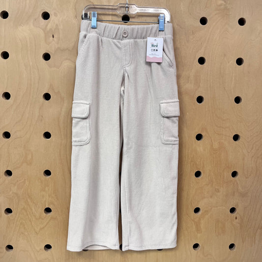Cream Soft Ribbed Cargo Pants