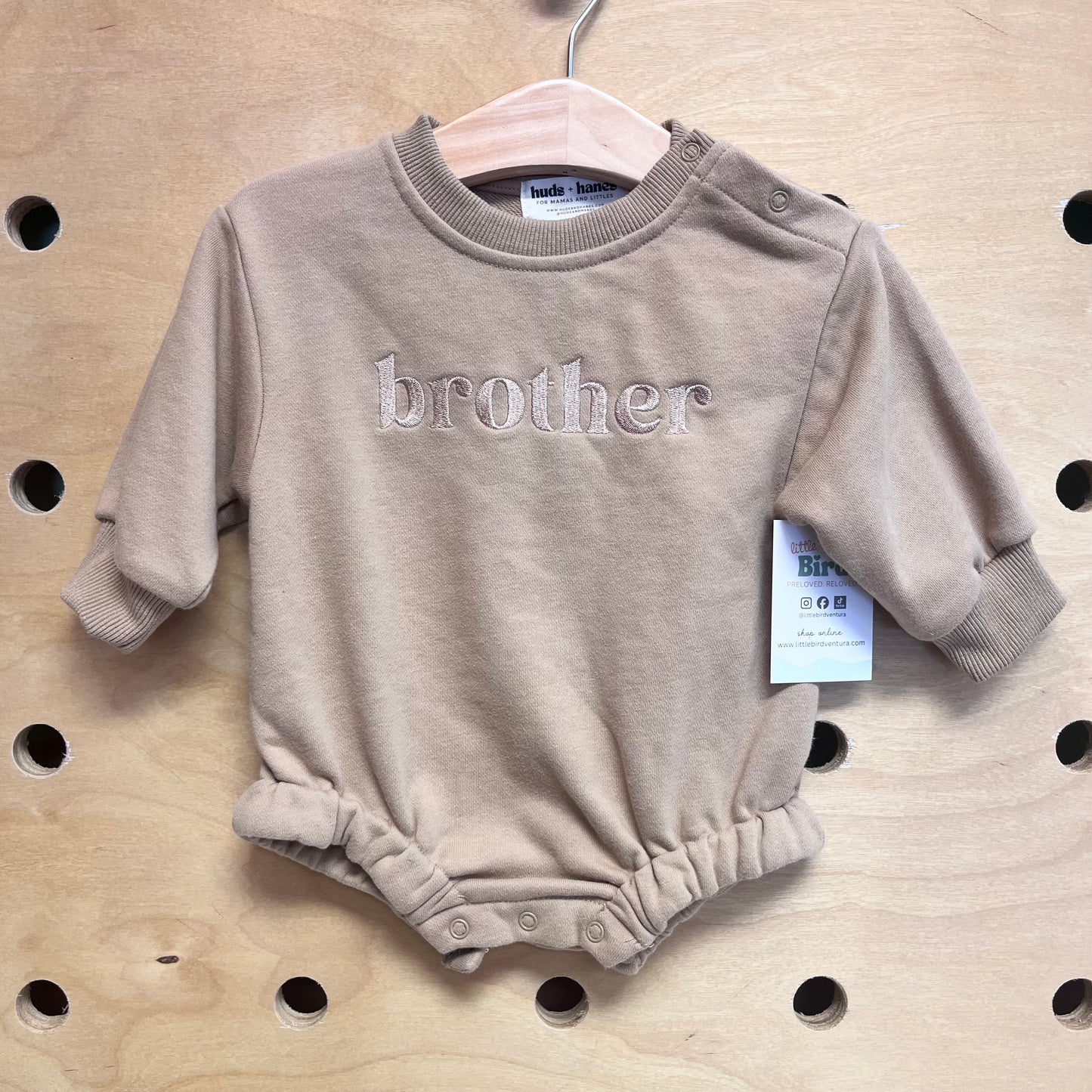 Tan Embroidered 'Brother' Romper