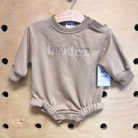 Tan Embroidered 'Brother' Romper