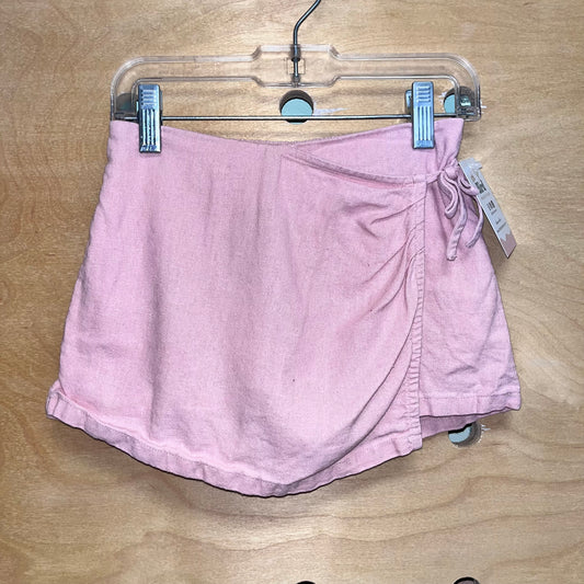 Pink Wrap Front Linen Blend Shorts