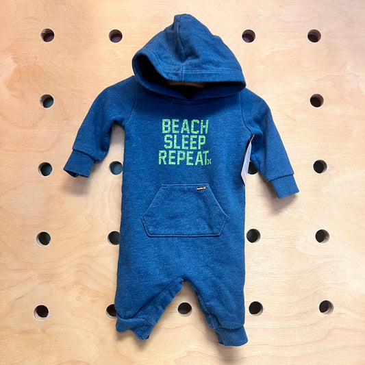 Teal Beach Sleep Repeat Hoodie Romper