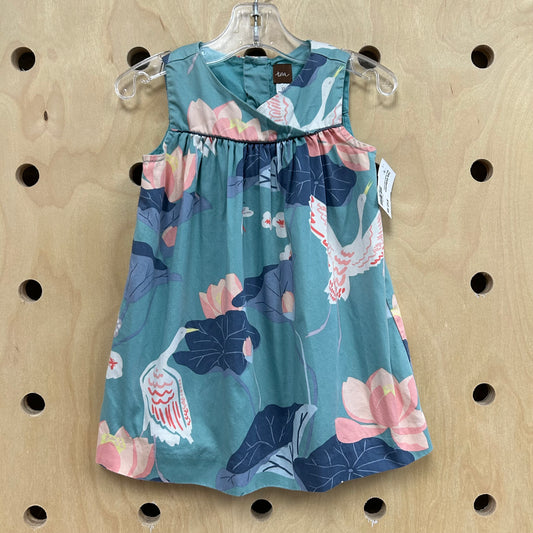 Blue Floral & Bird Dress