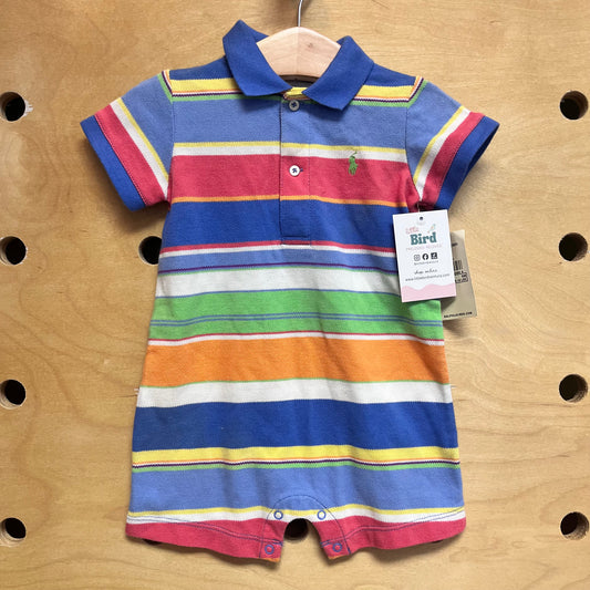 Colorful Stripe Embroider Logo Romper NEW