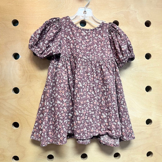 Purple Floral Puff Sleeve Dress