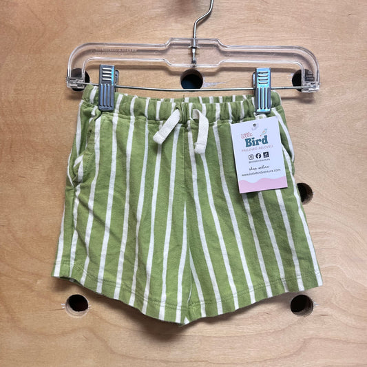 Green Striped Drawstring Shorts