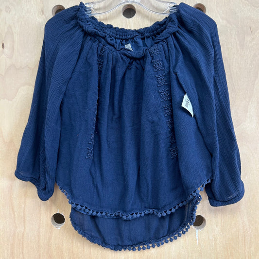 Navy Flowy Gauze Top