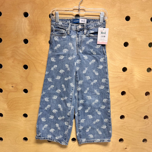 Bleached Floral Wide Leg Denim