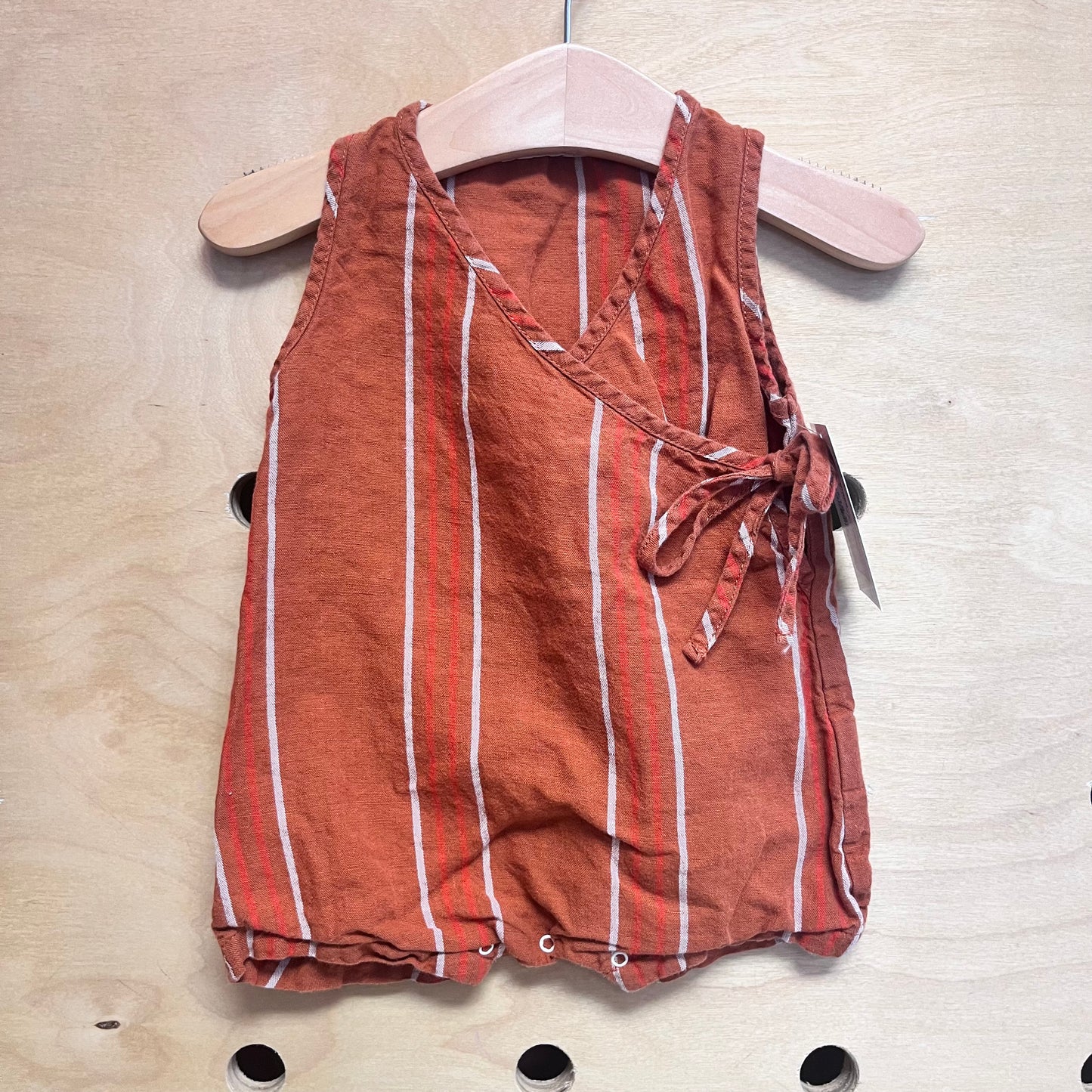 Brown Striped Linen Blend Romper