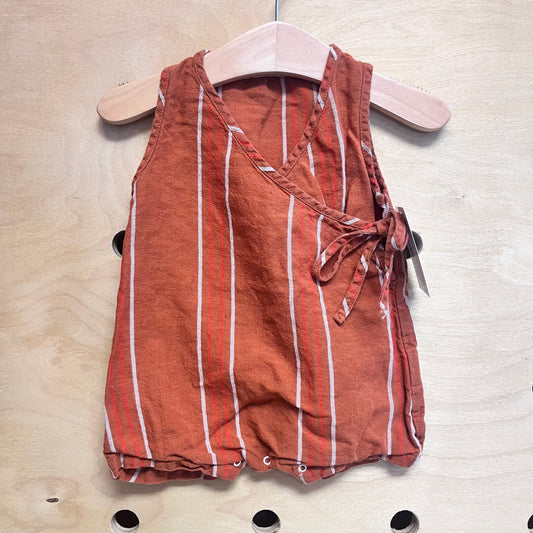 Brown Striped Linen Blend Romper