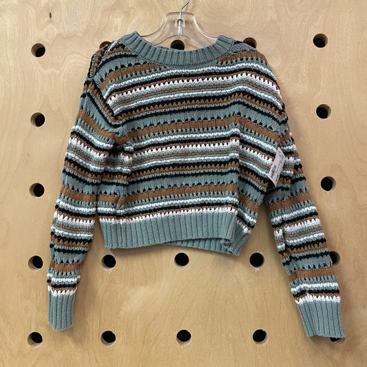 Green + Brown Open Knit Sweater