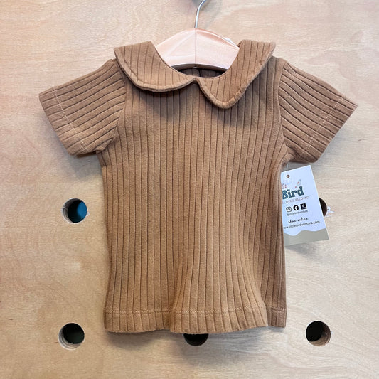 Beige Ribbed Collared Tee