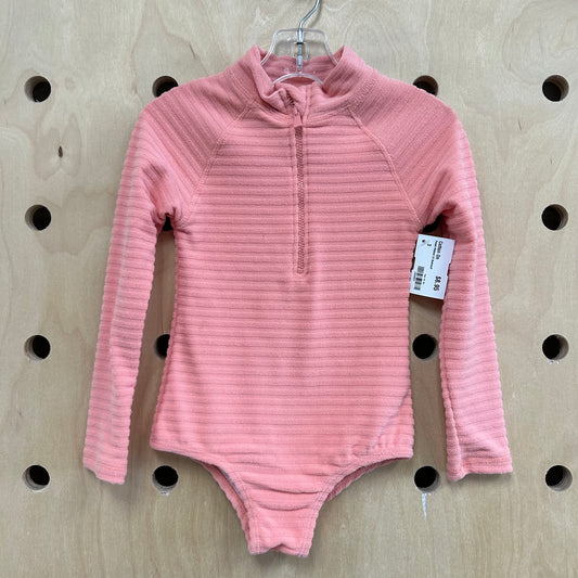Peach Ribbed LS Swimsuit