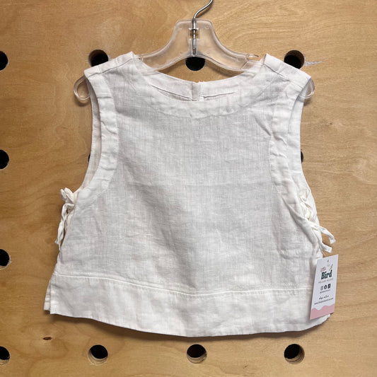 White Linen Blend Side Tie Tank