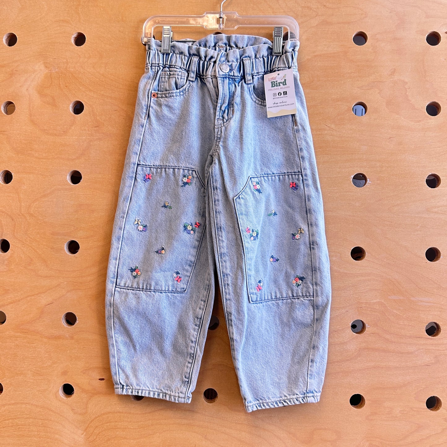 Floral Embroidered Horseshoe Denim
