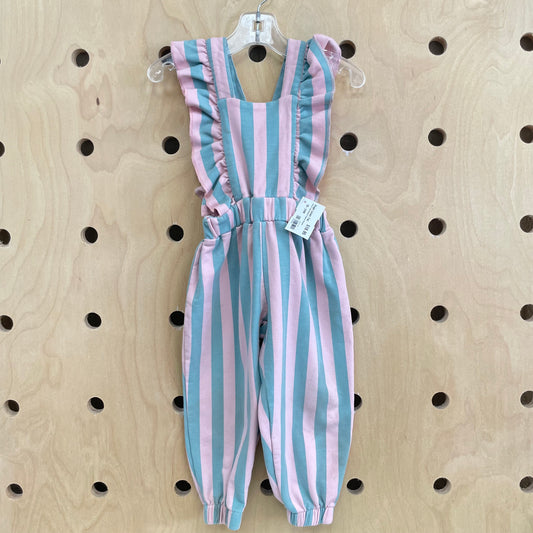 Pink & Teal Striped Pinafore Romper
