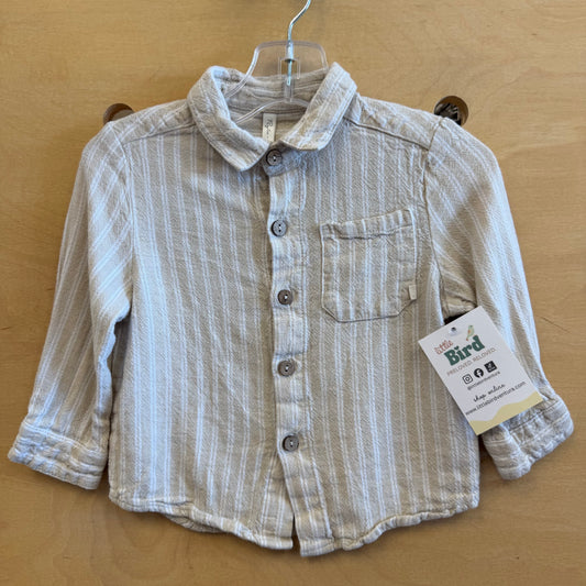 Beige Linen Blend Button Up