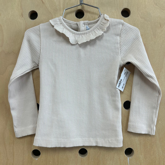 Cream Ribbed Ruffle Neck Top