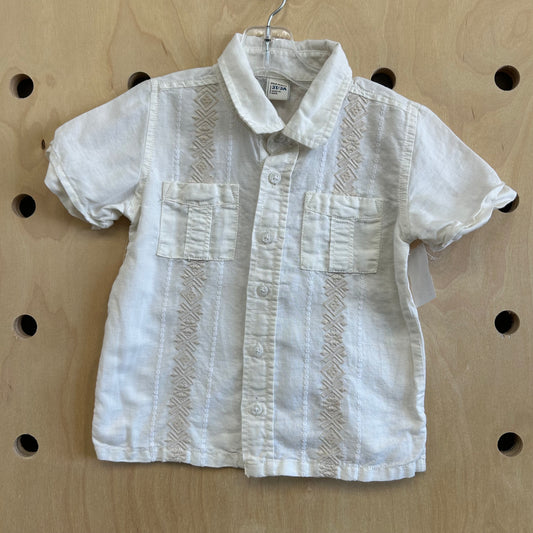 Cream Embroidered Button Up