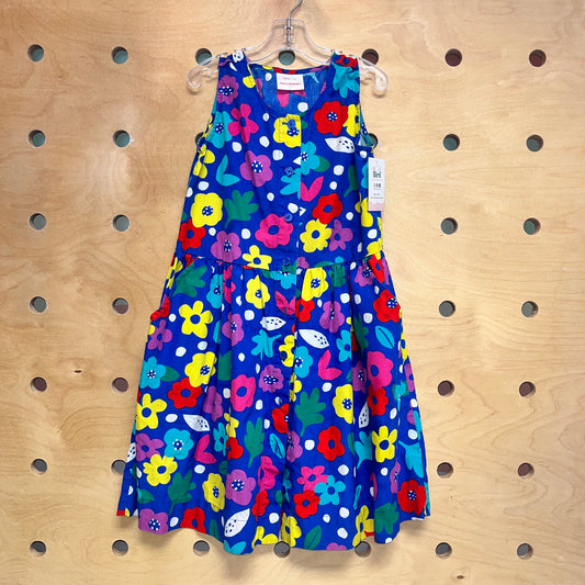 Blue/Colorful Flowers Button Cotton Dress