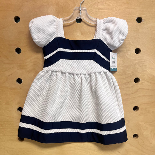 White & Navy Quilted Dress