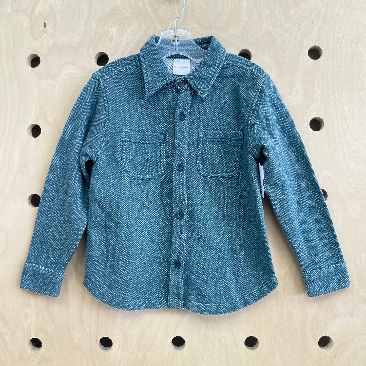 Green Herringbone Knit Button Up