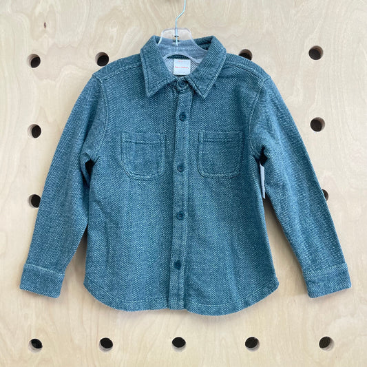 Green Herringbone Knit Button Up