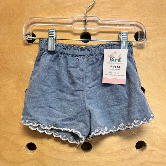Chambray Embroidered Trim Shorts