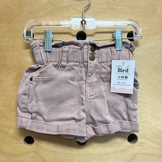Pink Cuffed Paperbag Waist Denim Shorts