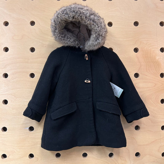 Black Faux Fur Hood Jacket