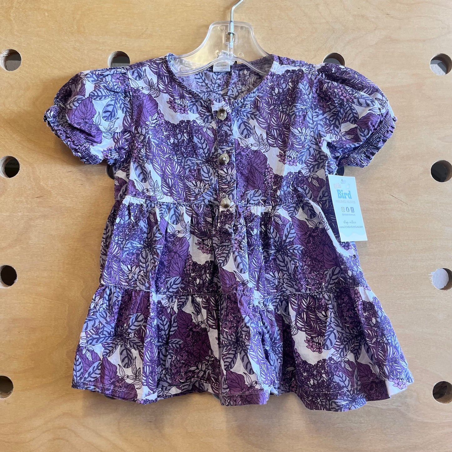 Purple Floral Organic Button Top