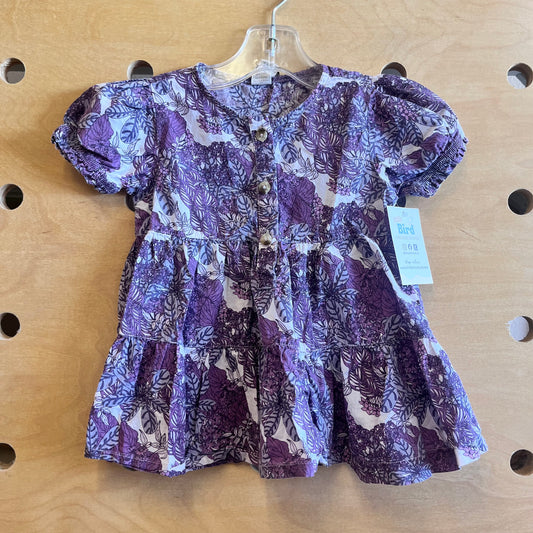 Purple Floral Organic Button Top