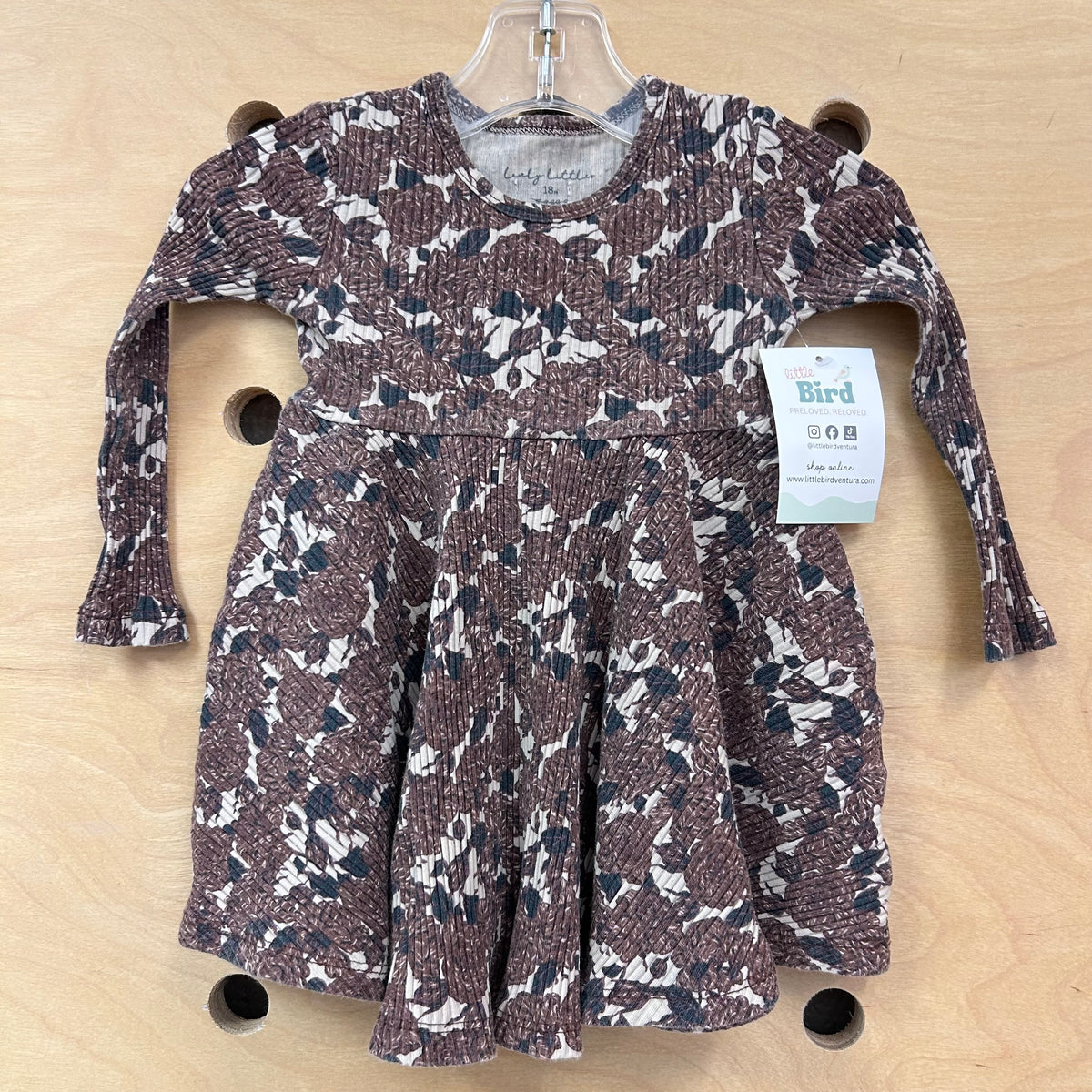 Brown Ribbed Floral Dress