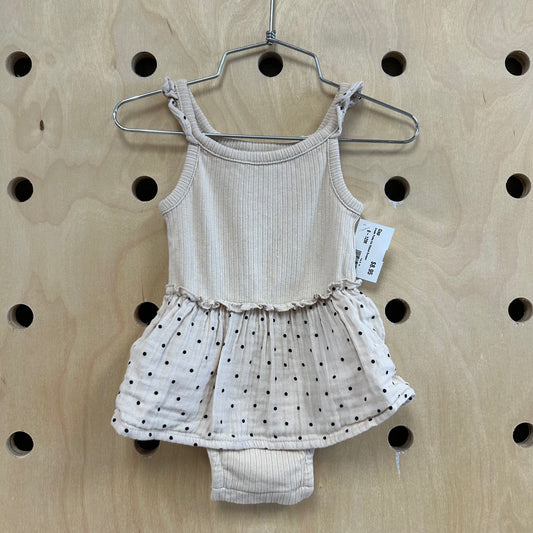 Cream Polka Dot Ribbed Romper