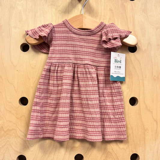 Organic Pink Striped Ribbed Dress